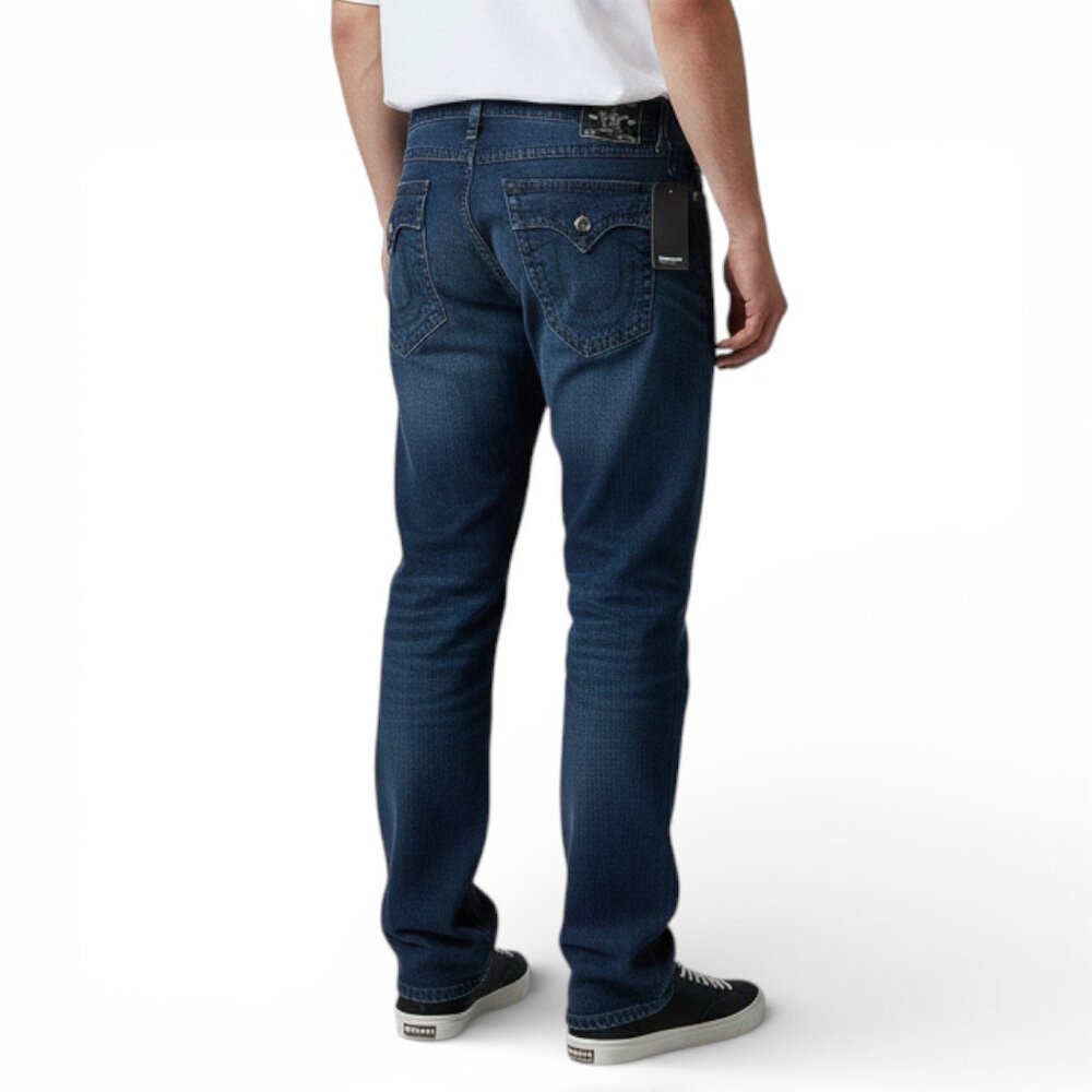 True Religion Geno Big T Flap Jeans Men's Size 36x32 Super Dark Wash Denim NWT